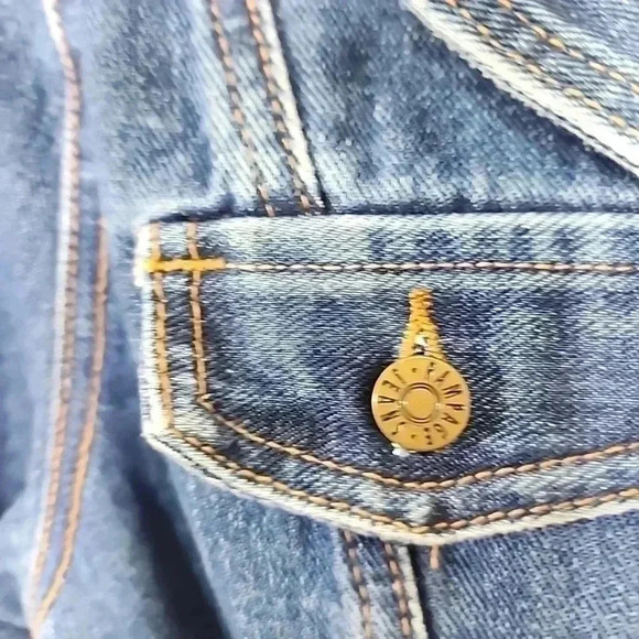 Rampage Vintage 70-80s denim cropped  high shoulder sexy jacket with belt. Large - Picture 8 of 14